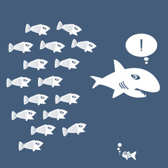 Little Fish Eat Big Fish. Unity, Teamwork, Organize Concept