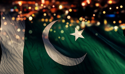 Pakistan National Flag Light Night Bokeh Abstract Background - obrazy, fototapety, plakaty