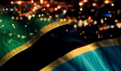 Tanzania National Flag Light Night Bokeh Abstract Background
