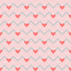 vector seamless pattern small dots, gray zigzag hearts 