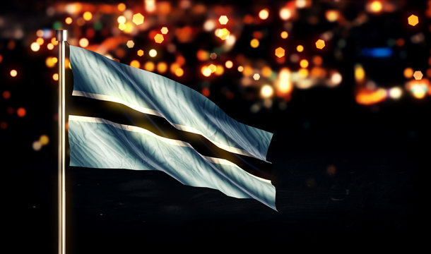 Botswana National Flag City Light Night Bokeh Background 3D