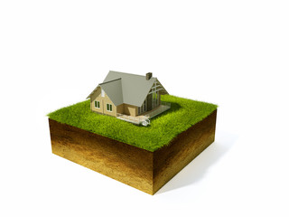 Obraz na płótnie Canvas 3d illustration of cross section of ground with grass isolated o