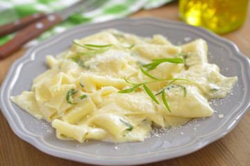 Fettuccine Alfredo with Parmesan cheese
