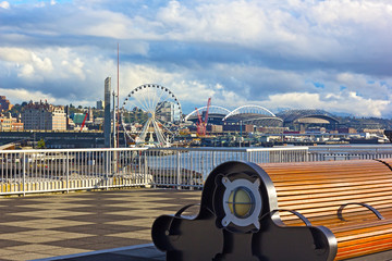 Scenic overlook of Puget Sound shore in Seattle, USA.