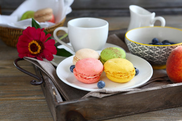 morning coffee with fresh macaroon