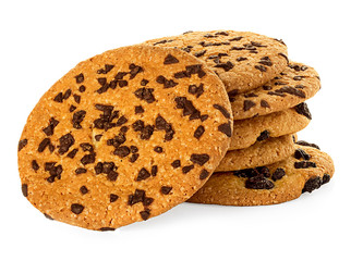 Chocolate chips cookies isolated on white