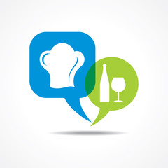 wine galss and chef hat in message bubble stock vector