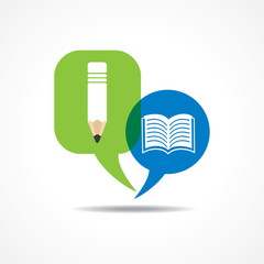 Pencil and book icon in message bubble stock vector