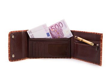 Wallet with euro banknotes.