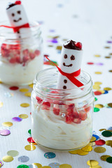 Christmas dessert with  marshmallow snowman