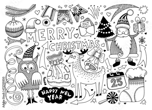 &quot;merry christmas and happy new year set&quot; Stock image and royalty-free