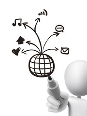 social media concept drawn by 3d man