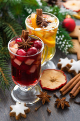 Christmas beverages, biscuits and spices, vertical