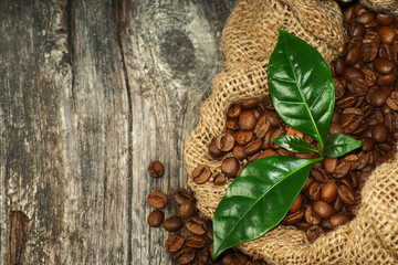 Coffee Beans over Wood Background