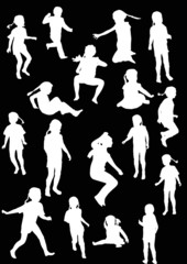seventeen child silhouettes collection isolated on black