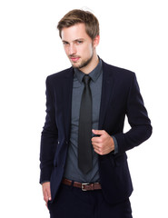 Businessman with hand hold the collar