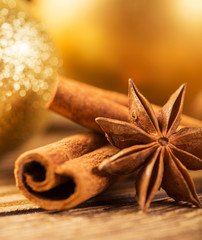 Christmas decoration, close-up, anise, cinnamon,
