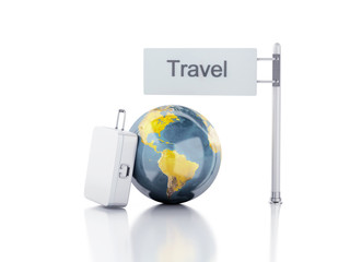 3d travel suitcase and world globe. travel concept