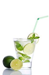 drink with ice mint and lime on white background