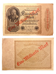 Inflationsgeld vom 15.12.1922 Eine Milliarde Mark, überdruckt