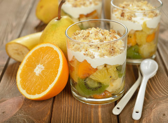 Fruit salad with whipped cream
