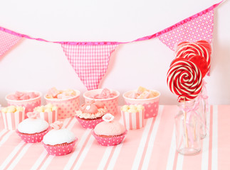 dessert table at girls birthday party