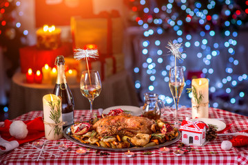 Turkey on CHristmas decorated table
