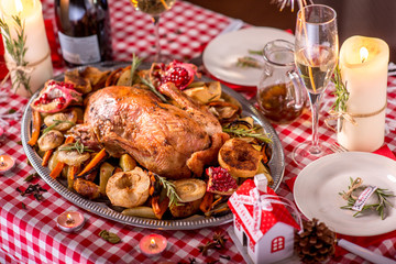 Turkey on CHristmas decorated table