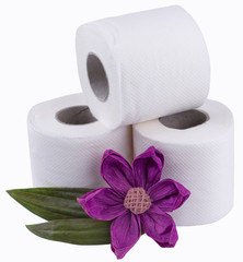toilet paper decorated with violet paper flower