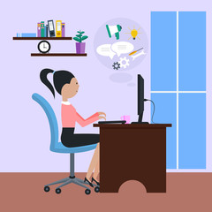 Woman sitting on chair at table in front omputer