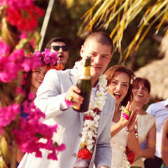 Happy bride and groom on their wedding day
