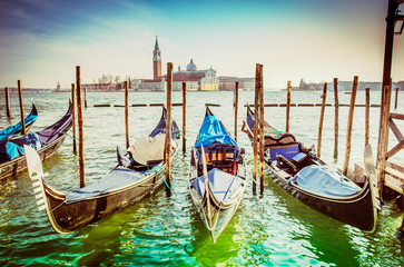 Fototapeta na wymiar Gondolas at the Piazza San Marco, Venice