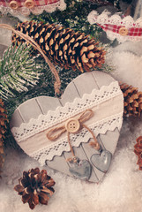 christmas decoration with wooden heart