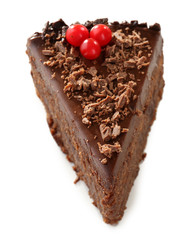 Yummy chocolate cake isolated on white