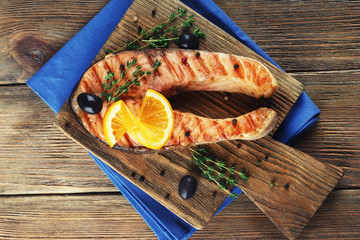 Grilled salmon  and orange slices