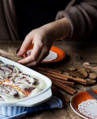 serve Cinnabon rolls with cinnamon and nuts on a plate