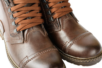 Winter boots, men's, brown, with laces and thick soles