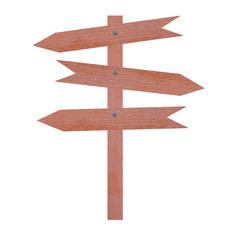 Arrow brown wooden signboard.