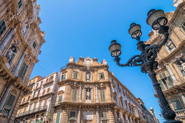 Fototapeta na wymiar Piazza Pretoria buildings in Palermo, Italy