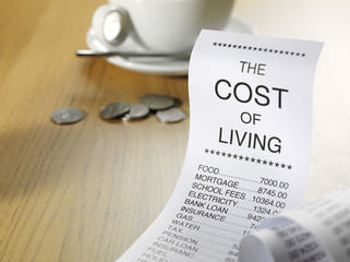 Fototapeta na wymiar Cost of living and running home finances on a printout