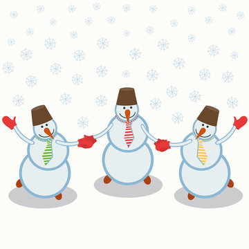 three cheerful snowmen
