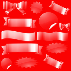 Set of vector ribbons and banners on red background