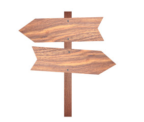 Arrow brown wooden signboard.