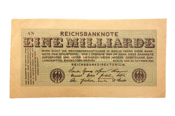 Inflationsgeld Reichsbanknote  20.10.1923 Eine Milliarde Mark