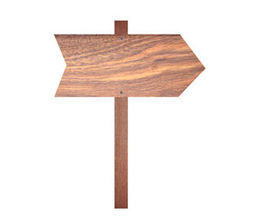 Arrow brown wooden signboard.