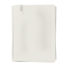 Clipped pile of squared sheets of paper isolated on white