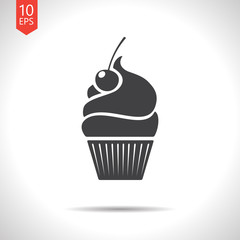 Vector cupcake with cherry icon. Eps10