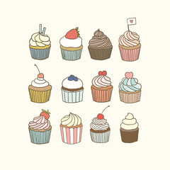 Set of 12 cupcakes.
