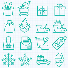 winter and Christmas time shopping and delivery icons set