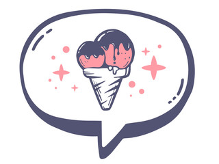 Vector illustration of bubble with icon of pink ice cream on whi